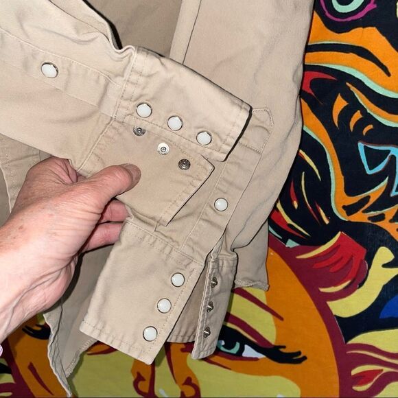 VINTAGE men’s Wrangler khaki canvas pearl snap western shirt sz M - Picture 5 of 5